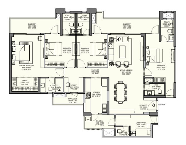 4 BHK Floor Plan