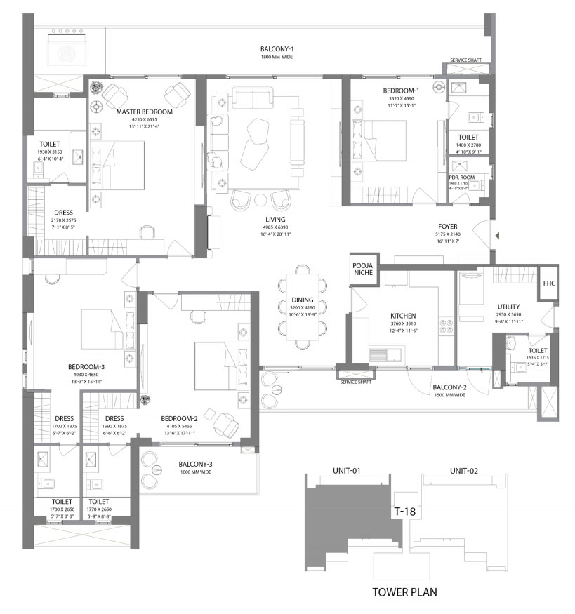 3.5 BHK Floor Plan